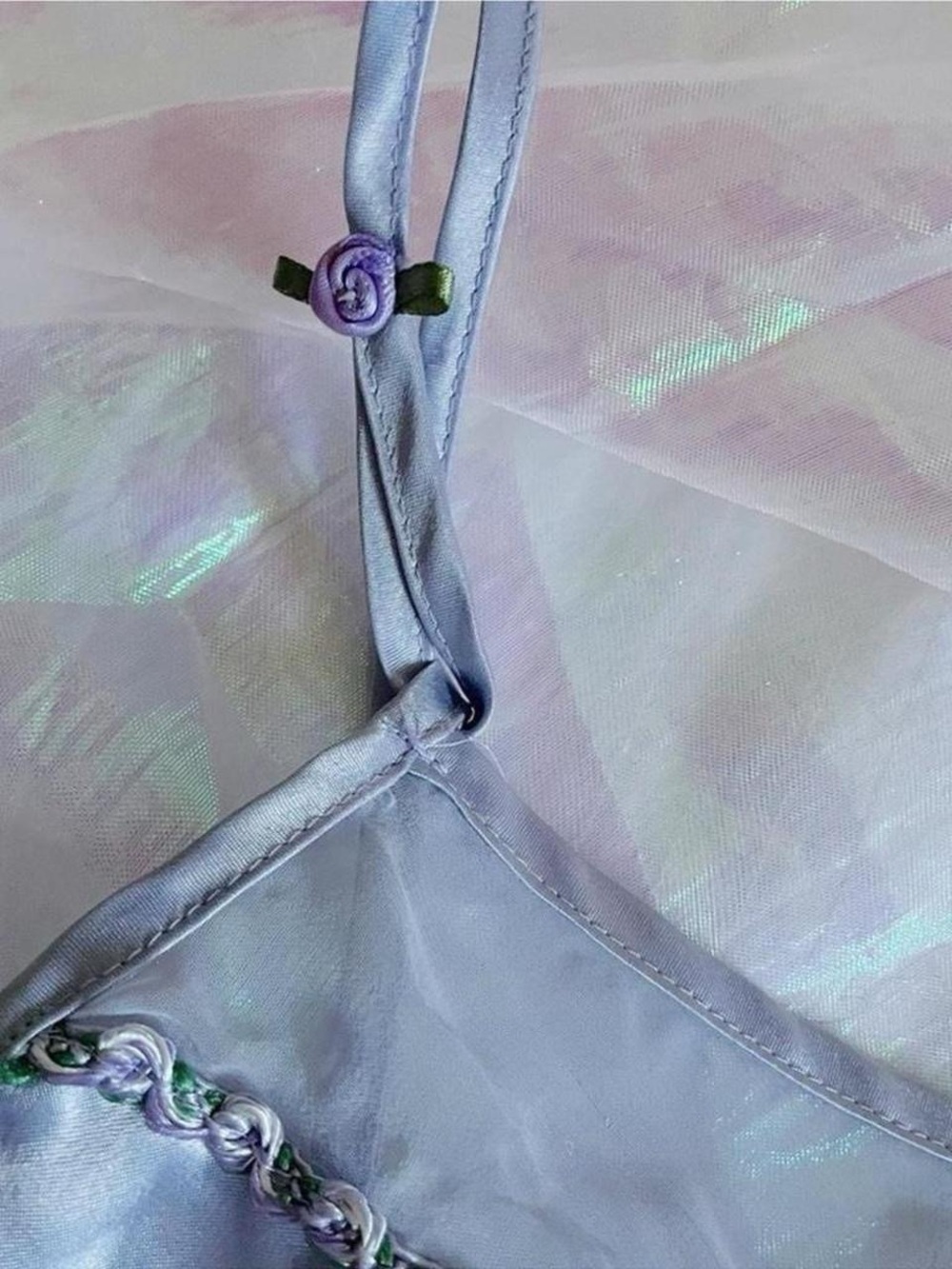 Vintage Light Lavender Purple Rosette Satin Camisole Top - Picture 3 of 8